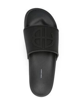 Anine Bing Isla Black Embossed Logo Slide Sandal new in box